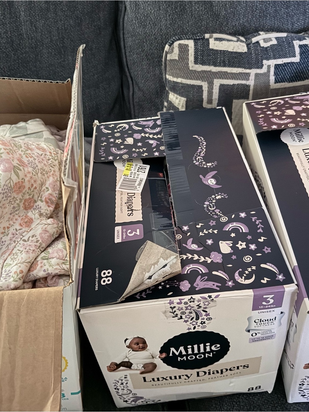 3 boxes of 0-3 baby girl clothes, comes with pajamas, onesies, pants, ETC.